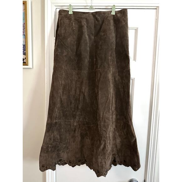 MONTANACO Leather Studded Embellished Jacket Skirt Set Brown Prairie Western -L - Picture 9 of 12